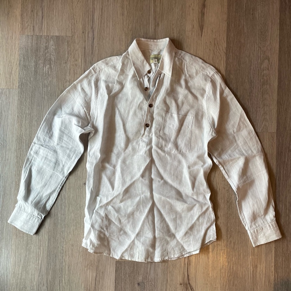 Men's Linen White Casual Button Down Popover Shirt